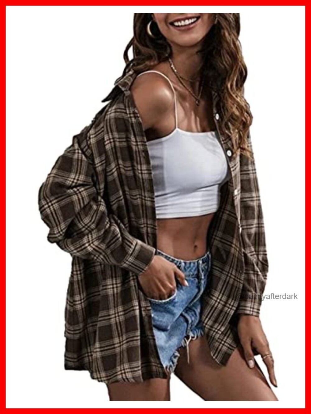 Oversized Plaid Flannel Button Down Shirt Long Sleeve Tunic Top